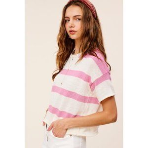 La Miel - LIGHTWEIGHT STRIPE SWEATER SHORT SLEEVE TOP